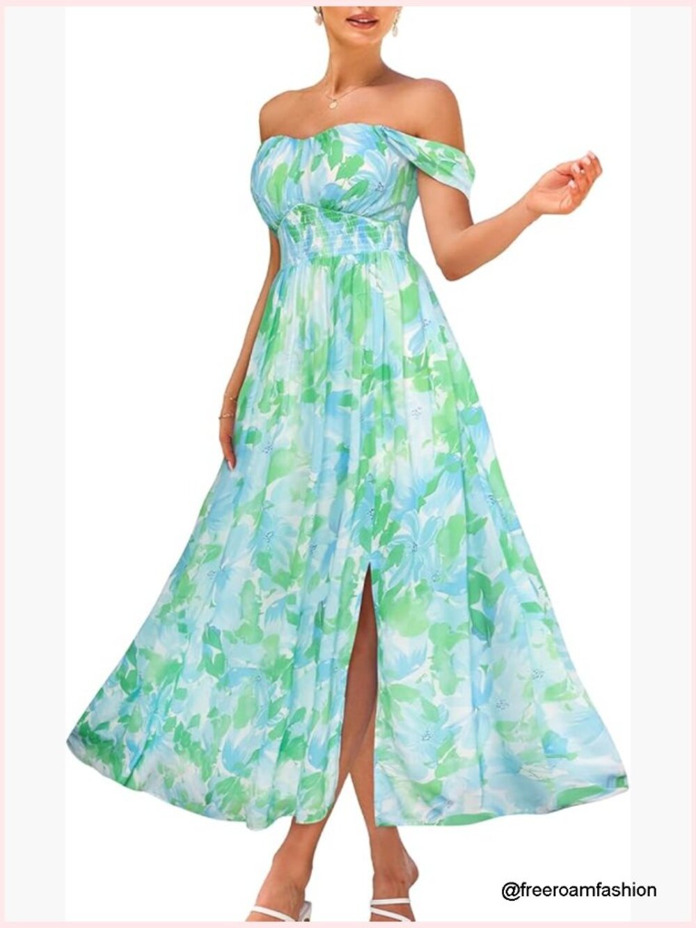 Flowy Maxi Dress Off Shoulder A-Line With Pockets Wedding Guest